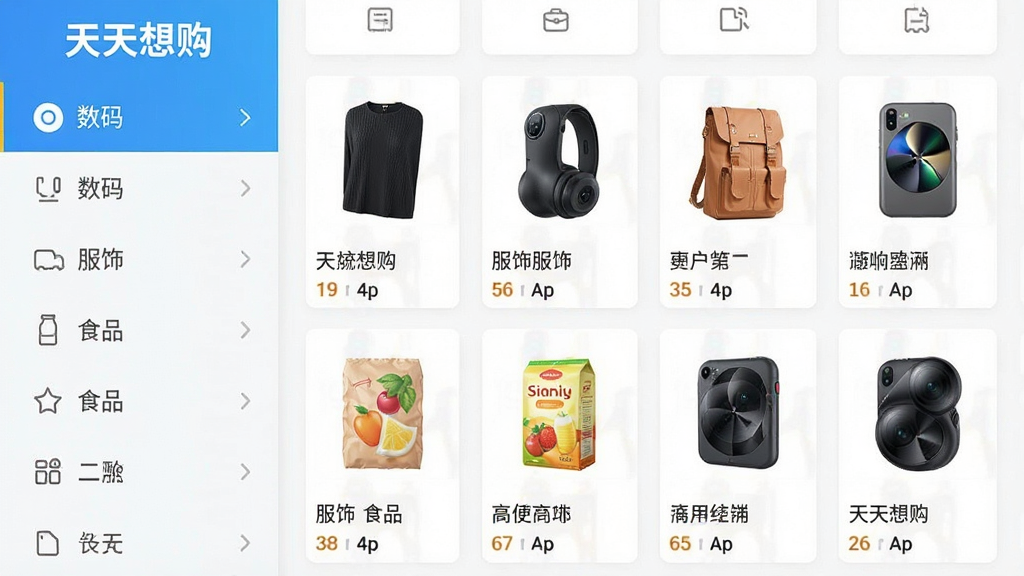 һ��չʾ�����빺Ӧ������Ʒ�����ͼƬ���������Ϊ���ŷ���˵����������롢���Ρ�ʳƷ�ȣ��Ҳ�ÿ���������д�������ƷСͼ�������Ű��������������������࣬���ֱ�ע�������빺�����������ʸ��壬�ɾ��޶���Ԫ��