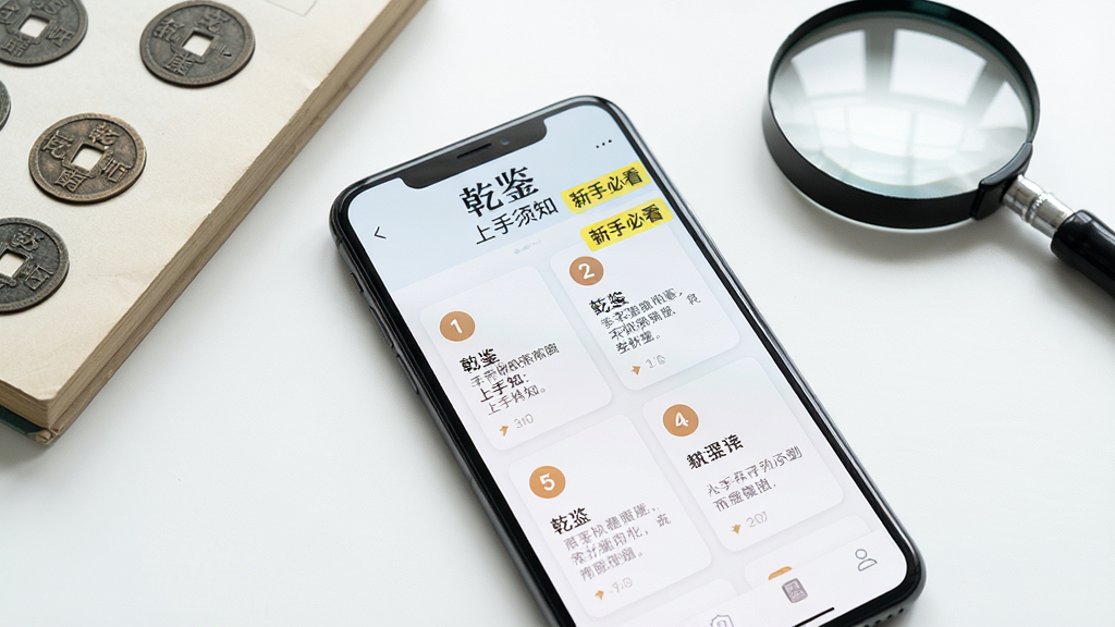 ����Ϊһ���ֻ�ƽ���������ϣ���Ļ��ʾǬ��Ӧ�õġ�������֪������ҳ�棬ҳ����ÿ�Ƭʽ���֣�ÿ�ſ�Ƭ����һ�����ͼ��Ͷ�Ӧ����˵��������Ϊ����ɫ���棬�Ա߷���һ����Ǯ��ͼ���һö�Ŵ󾵡����Ϊ���½�ѧ����Ű������ϸ����ͻ�������ֱؿ���������ǩ�����ʸɾ��������޶���Ԫ�أ�ͼƬ�����ֱ���������硰Ǭ��������������֪��