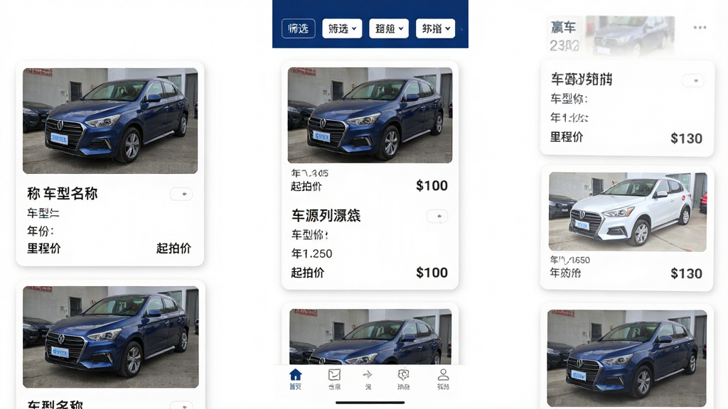 Ӯ��APP��Դ�б�ҳ���ֻ��������棬�б��Կ�Ƭ��ʽչʾ�������ֳ���Ϣ�������������ơ���ݡ���̡����ļۣ�ÿ�ſ�Ƭ��һ�ų���ʵ��ͼ��������ˬ������Ϊ��ɫ����Ƭ����ϸ΢��Ӱ��������ɸѡ��ǩ����ҳ��ײ��е�������������������ɫ���������Ͱ�ɫΪ���������������޶���Ԫ��