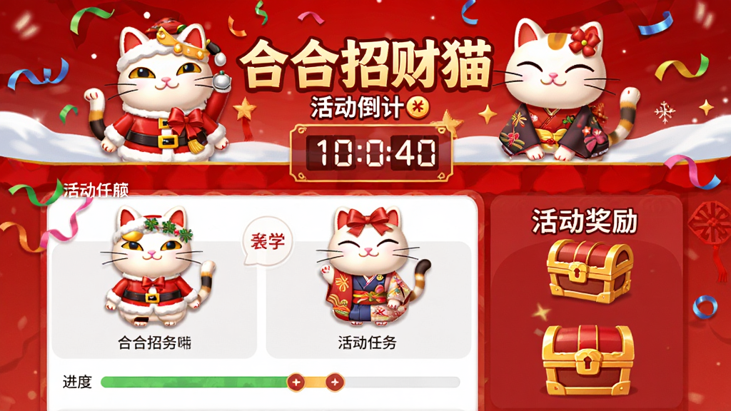 ���壺��Ϸ�ҳ�棬չʾ�Ž�������ġ��Ϻ��в�è���޶�Ƥ������ʥ��װ���ͷ�װ�����֣����ʽ�����ռ�ݶ������·�Ϊ������б��������������Ϊϲ��ĺ�ɫ�������Ű棺��Ϣ��ʽ���֣��ص�ͻ���������ʱ��Ŀ������ִ�UI�뿨ͨ�廭�ںϣ�ɫ��������ϸ�ڣ�ÿֻ�޶�è�䶼���н������Σ�������Ա�����ʽ���֣�����Ʈ���ɫֽ�������ʣ�����������Ԫ�ؾ��£��ɾ����޶���Ԫ�ء�
