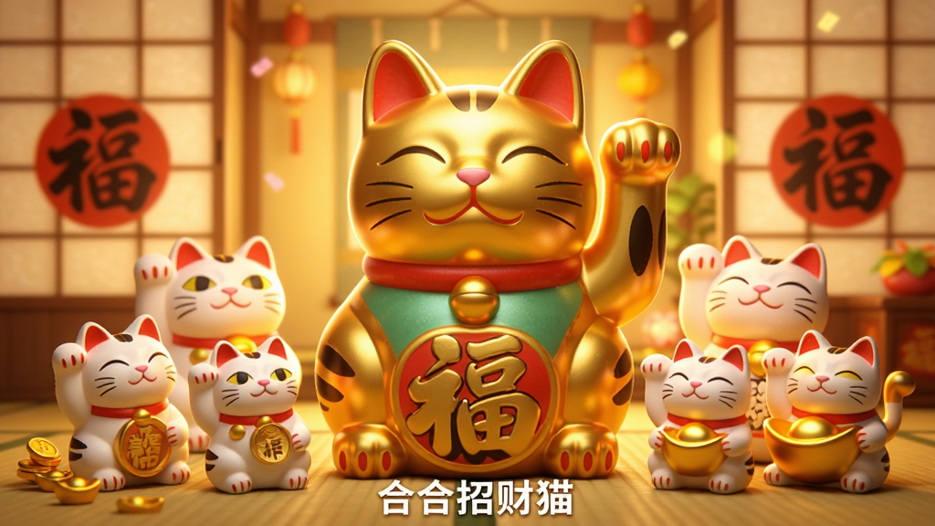 ��������һֻ�޴�Ľ�ɫ�в�è�ڼ�����Χ����������С�в�è��������̬���죬�еľ��Ž�ң��еı��Ž�Ԫ������������ů�����ĺ�ʽ���䣬ֽ������ӳ�š������֣�ůɫ���ƹ⣬�����Χϲ����ͣ���ͨ��Ⱦ���ϸ�ھ��£������������ɾ��޶���Ԫ�أ������·��С��Ϻ��в�è������