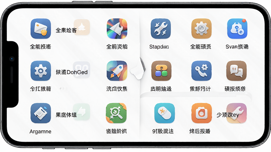 9Star全能工具箱功能展示图,主体是手机界面展开的各类工具图标,布局为列表样式,每个图标旁有文字标签,排版整齐,风格清新,细节强调每个工具的独特图标设计,画质细腻,干净无多余装饰