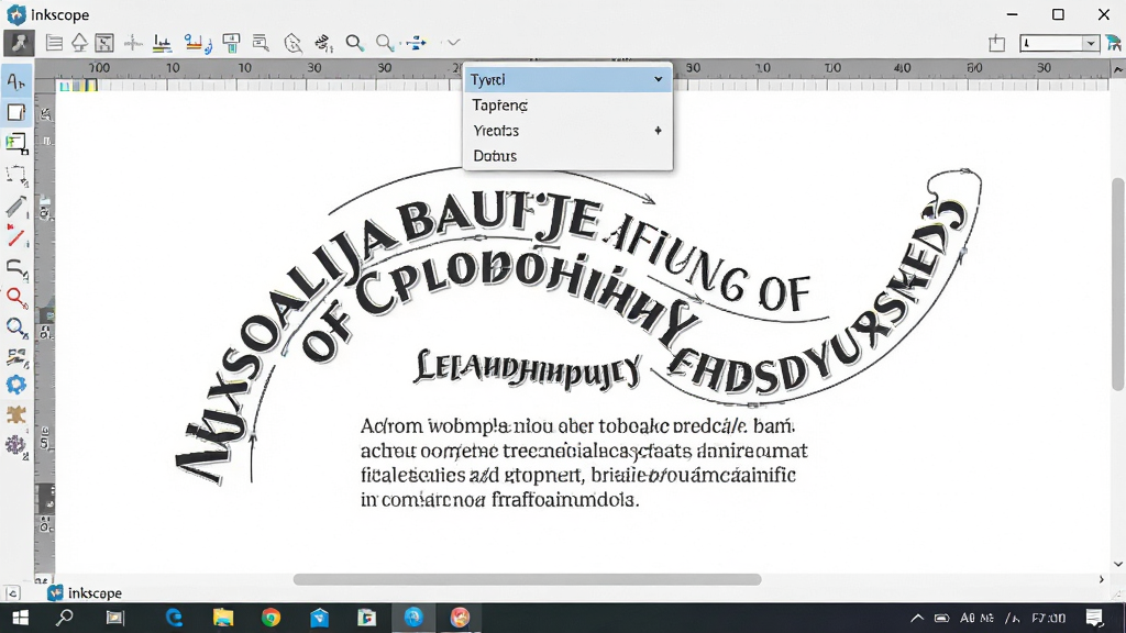 ���壺Inkscape �����༭�ı��ĳ��������֣�����������һ�����������е����֣������Ϸ���ʾ����ѡ�������˵����Ű棺�����Ų��������£��б�������Ĳ�Σ�����ִ��Ű���ϸ�ڣ����ֱ�·�����ƣ��γɻ���Ч�����������ơ�Inkscape���ڵײ��������򴰿ڱ����пɼ������ʣ����壬�ɾ����޶���Ԫ��