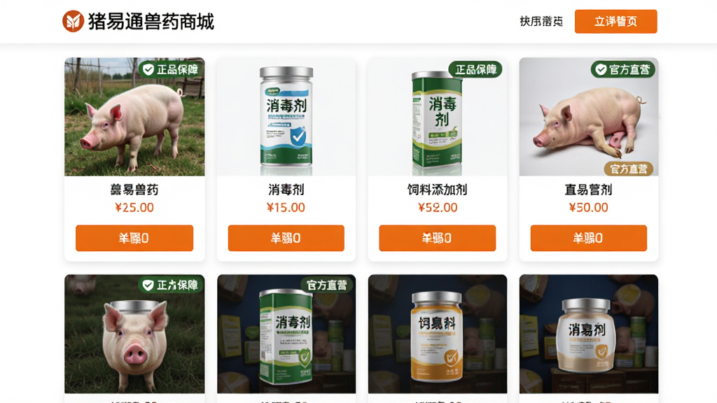 ����ͨ��ҩ�̳�ҳ�棬������ҩ�����������������Ӽ�����Ʒ��Ƭ��ÿ����Ʒ��ʾͼƬ�����ơ��۸񣬰�������Ʒ���ϡ����ٷ�ֱӪ����ǩ��������̷�񣬳�ɫ����ť����ɫ�������Ű����룬���������޶���Ԫ��