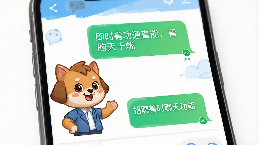 招聘兽聊天功能界面,两位卡通人物在手机屏幕内对话,对话框清晰,有已读标记,背景简洁,风格活泼明亮,突出即时沟通的便捷性,主体为聊天界面截图,布局直观,画质高清,干净无多余元素