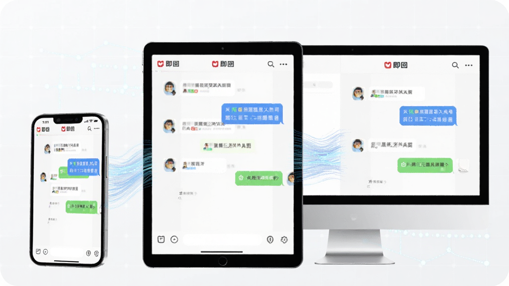 ���ض��ͬ������ͼ������չʾ�ֻ���ƽ�塢����������Ļͬʱ��ʾ��ͬ������棬��Ļ֮���������Ĺ������ӣ�����Ϊǳ��ɫ�Ƽ��������������豸�����ֶԳƣ��Ű����򣬷��3D��Ⱦ��ϸ����Ļ�о��м���Logo����Ϣ���ݣ�����ͨ͸�ɾ��޶���Ԫ��