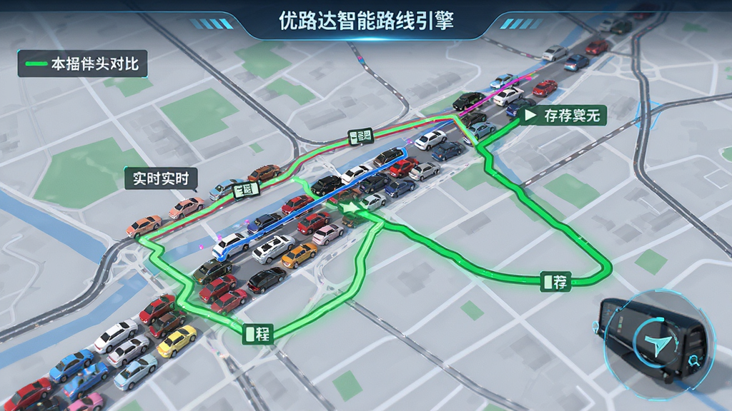 ��·������·������ʾ�⣬��ͼ�϶�����ɫ·�߶Աȣ���ɫΪ�Ƽ�·�ߣ���·����ʵʱ�������ݣ��Ƽ��н��棬������Ⱦ������࣬���ֱ�ǩ������ϸ�ھ�׼�����ʸɾ���