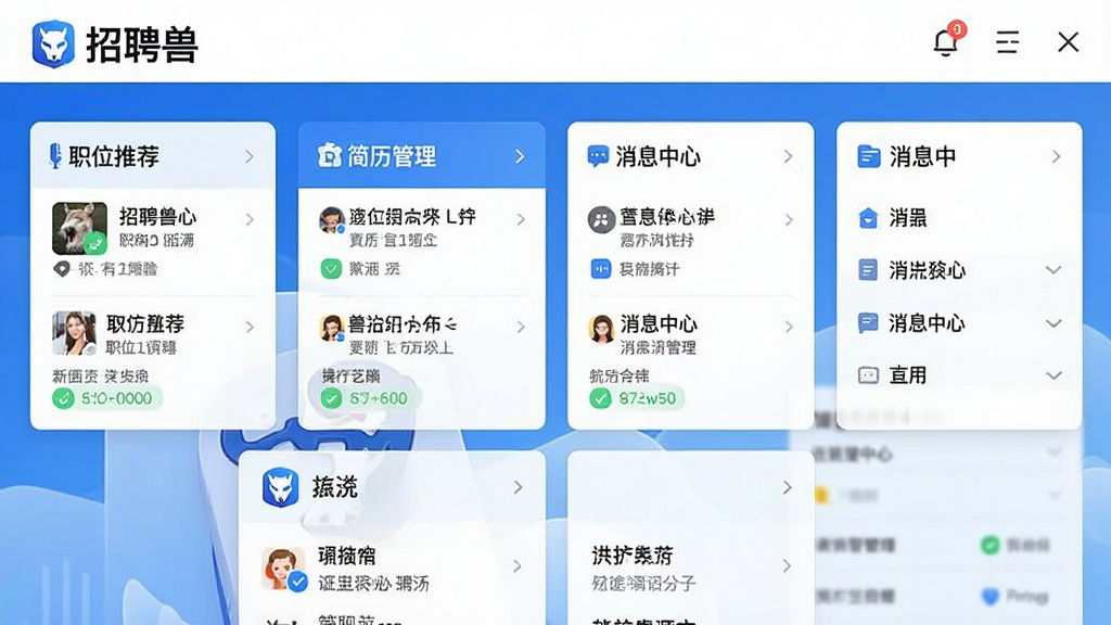 һ��չʾ��Ƹ������������ĸ����ͼ�����沼��������������ʾ����Ƹ�ޡ�Ʒ�Ʊ�ʶ���·�������ְλ�Ƽ���������������Ϣ���ĵȺ��Ĺ���ģ�飬�������Լ�ִ�������ɫΪ��ɫ�������ʸɾ����޶���Ԫ�ء�