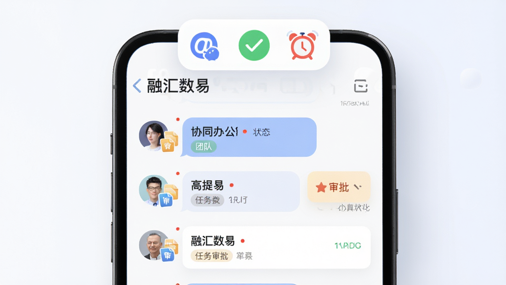 ��������Ϊ�ֻ�����չʾ���ڻ����ס�Эͬ�칫�Ự�б���ÿ����Ϣͷ���Դ����ļ�������ͼ�ꡣ���ֲ����ֻ����С��Ϸ������Ŷ�Э��ͼ�꣨��@����ѡ�����ӣ����Ű�����չʾ�Ի�����������Ƭ������ƽ��������΢�����ʸУ�ϸ�ڰ���δ����㡢״̬��ǩ��������͡��ɾ��޸���Ԫ�ء�