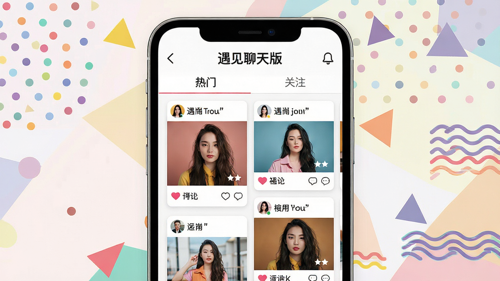 ��������Ϊ�ֻ���Ļչʾ����������桱�Ĺ㳡��̬ҳ�棬�����С����š��͡���ע��ѡ����·������Ŷ����û�������ͼƬ�����ֿ�Ƭ�����а��ĺ�����ͼ�ꡣ����Ϊ��ʵļ���ͼ��װ�Σ���Բ�㡢�����κͲ����ߣ���ɫ���޵������ۡ����ֲ�������״�Ű棬��Ƭ֮������ȣ����Ϊʱ����־�磬ϸ����ͻ��ͼƬ�������Ⱥ����ֵĿɶ��ԣ����ʸ���ɾ����޶���Ԫ�أ�ͼƬ�е�����������š�