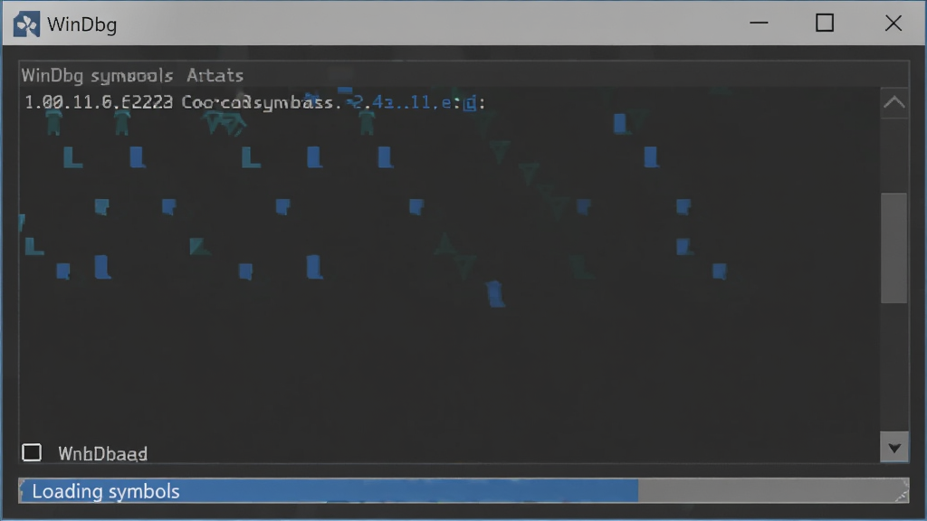WinDbg ʹ�ù�������ʾ�������ط����ļ��Ľ��棬�ײ��н���������ʾ��Loading symbols������������ɫ���ڣ����ּ�࣬�����������޶���Ԫ��