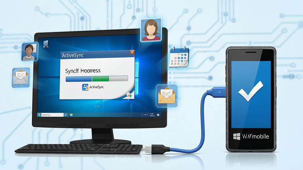 ���壺һ̨Windows������һ��Windows Mobile�ֻ�ͨ�����������ӣ���Ļ��ʾͬ�����Ƚ��棬��Χ����ϵ�ˡ��������ʼ�ͼ��Ư�������֣�����λ����࣬�ֻ�λ���Ҳ࣬�м������������ӣ������������Ű棺��������ɫ�Ƽ���Ϊ���������ɾ����������Ƽ��磬���������ϸ�ڣ�������Ļ���С�ActiveSync���������ֻ���Ļ��ʾͬ���ɹ��Թ������ʣ�������Ⱦ���ɾ��޶���Ԫ�ء�