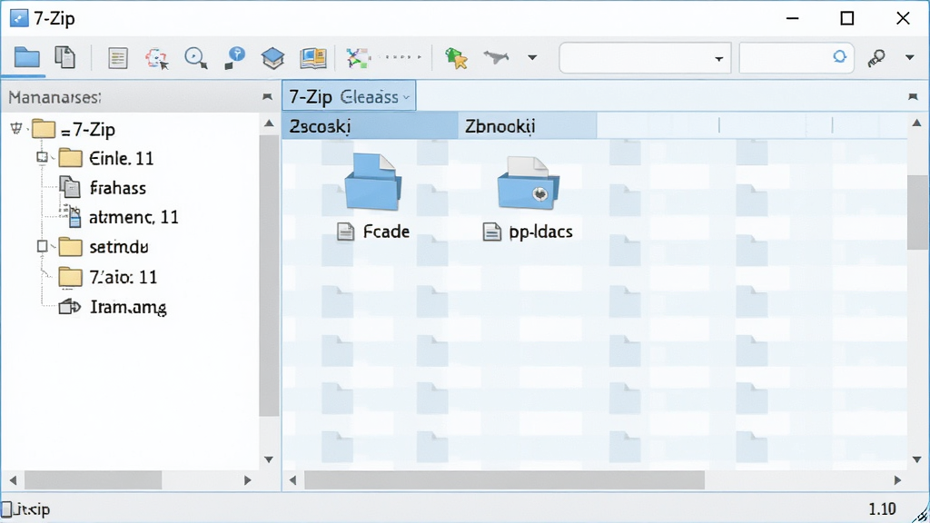 7-Zip ����������Ԥ��ͼ��չʾ���Ĺ��������ļ��б����������Ϊ�ļ�����״ͼ���Ҳ���ʾѹ�������ļ��������������ִ���ƽ����Ʒ������ɫ����ǳ���Ͱ�ɫΪ��������ɾ����࣬�߷ֱ��ʣ������������޶���Ԫ��