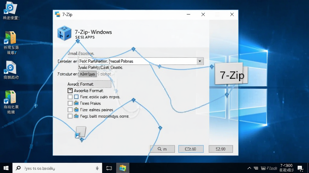 7-Zip ��Windows�����ϵİ�װ���棬��ʾ��װ·��ѡ���������ʽѡ�����Ϊ�������滷�������дʵ���������ʸɾ����޶���Ԫ��