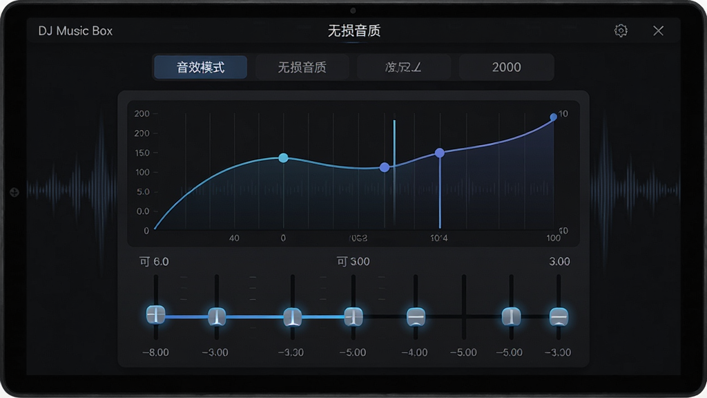 ���壺DJ���ֺС��������ʡ����ý��棬��Ļ������ʾ���������ߵ�����塣���֣��Ϸ�Ϊ��Чģʽѡ��·�Ϊ����ק��Ƶ�λ��顣�Ű棺���ֱ�ۣ�����ʵʱ��ʾ�����רҵ��Ƶ�����ʸУ���ɫ������ϸ�ڣ�������з���Ч����������΢�������ɶ������ʣ��������ȣ��ɾ����䡣
