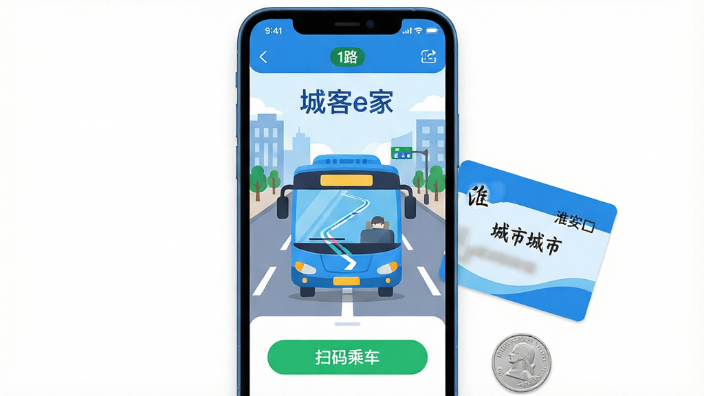 ��������Ϊһ�������������ֻ�����Ļ��������չʾ���ǿ�e�ҡ�APP���棬������ʾһ����ͨ������ɫ����������ʻ�ڻ������нֵ��ϣ���ͷǰ���ж�̬��·�߹켣�ߣ���Ļ�·��С�ɨ��˳�����ɫ��ť���ֻ��Ա߷���һ�Ż������й�������һöӲ�ҡ����ֲ����ֻ����С���Χ���׵Ĺ�ͼ���Ű��������������ɫΪ��ɫ������ƽ����Ʒ��UI����ɾ���ˬ��ϸ�ڰ���״̬��ʱ�䡢·�߱�š�1·��������Ϊ4K������Ⱦ���ɾ��޶���Ԫ�ء�
