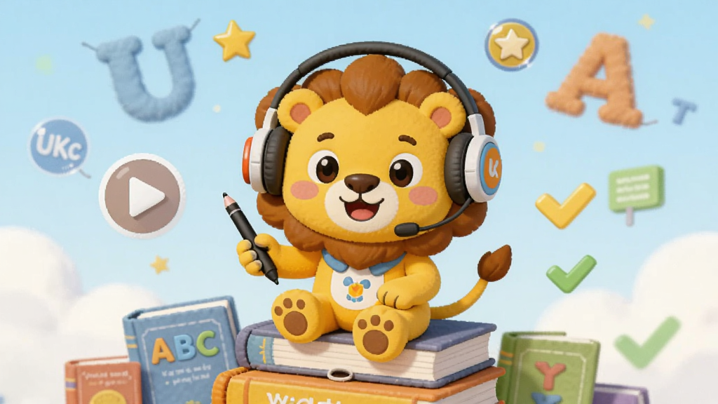 ��������Ϊ��UKidSchool����ͨ�����һֻ΢Ц�Ļ�ɫСʨ�ӣ����Ŷ��������鱾�ѳɵĽ����ϣ������ǵ���ɫ�����Ư����Ӣ����ĸ�ƶ䡣���岼�ֲ��þ��й�ͼ��������λ���Ӿ����ģ���Χ���Ʋ��Ű�ť�����ǽ���ͼ�����ɫ�Թ����Ű���Ϊ��ƽ����ͯ�廭��ɫ��������ͣ�ϸ�ڰ���Сʨ�����еĴ��رʺ��鱾�ϵġ�A B C�����������������ɾ����޶���Ԫ�ء�