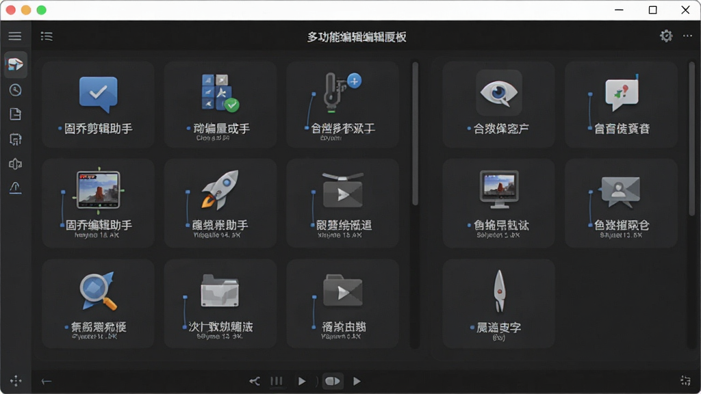 固乔剪辑助手多功能编辑面板展示,主体为软件主窗口中的功能图标区域,布局均衡,风格直观,细节标注各工具名称,画质锐利,干净无多余元素