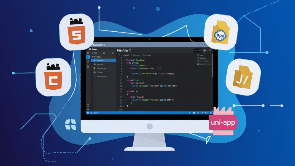 һ���ִ���ƽ�����ĿƼ��в廭�������ǵ�����ʾ����Ļ��չʾ��HBuilder X�Ĵ���༭���棬��Ļ��Χ������HTML��CSS��JavaScript��uni-app��ͼ��Ԫ�أ�����Ϊ����ɫ���䣬����ǳ��ɫ���ɫ�ļ�������װ�Σ����岼�־��У��Ű������������������ϸ�ڷḻ�����ʸɾ����޶���Ԫ��