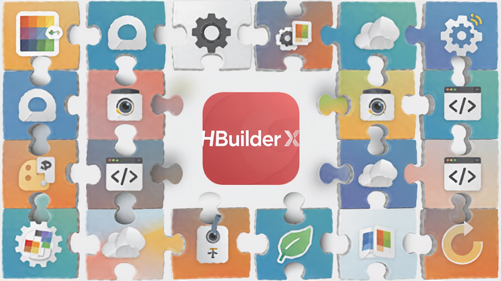 һ�����ڶ�Сͼ����ɵĲ�ɫƴͼ��������Ƕ��HBuilder X��Logo��ÿ��ͼ�����һ�ֲ���򹤾ߣ�����ɫ��ɫ�塢���֡�������ŵȣ�����Ϊ����ɫ������ƽ��������ɢ������ϸ�����������ʸɾ����޶���Ԫ��