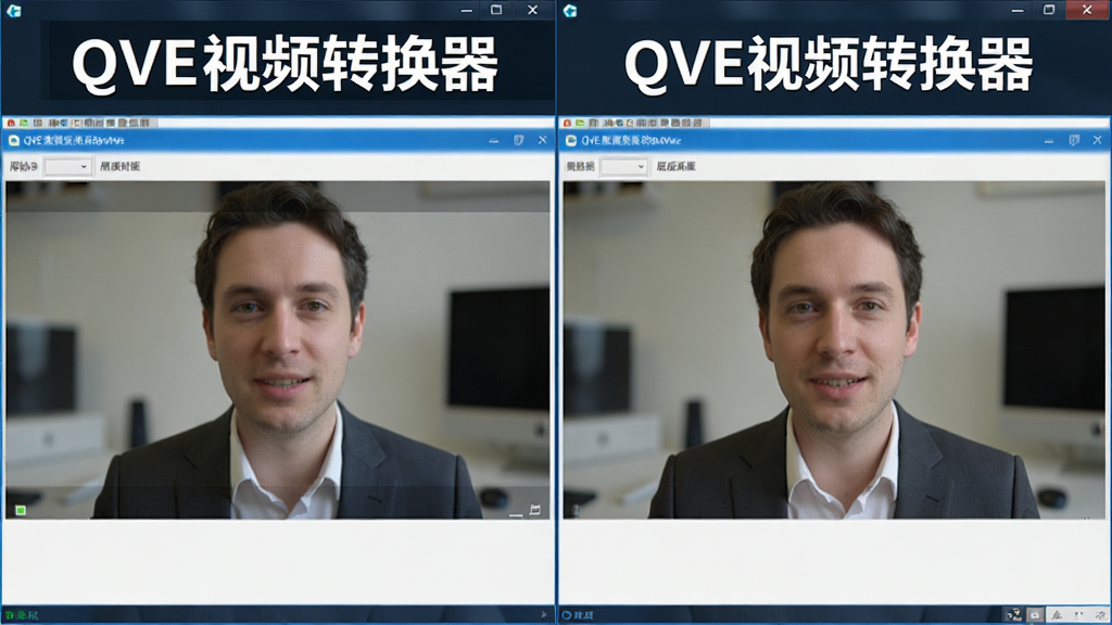 QVE视频转换器画质对比效果图,左侧为原始视频画面,右侧为转换后画面,两者显示高清细节且色彩一致,背景为软件操作界面,突出