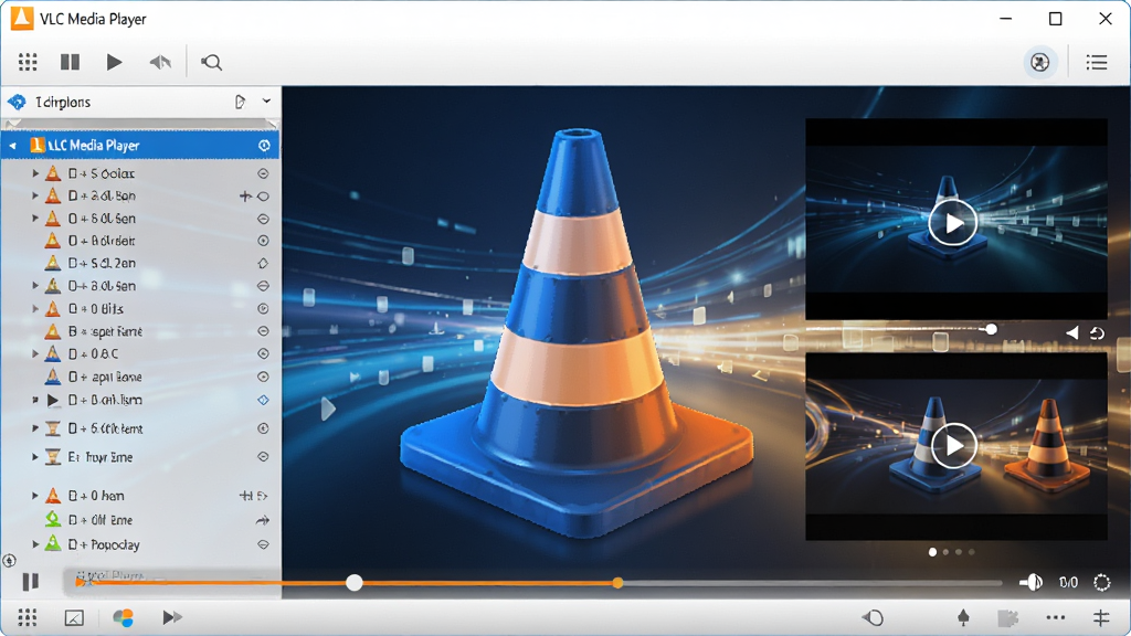 ����������������VLC Media Player��������չʾ�������ڳ�����ɫ���ɫ���Ľ�ͨ׶��־�����������ִ��������ǳ������ý���ӰЧ������������չʾ�����б�����ƵԤ����ϸ�ڷḻ�����ʸɾ����޶���Ԫ��