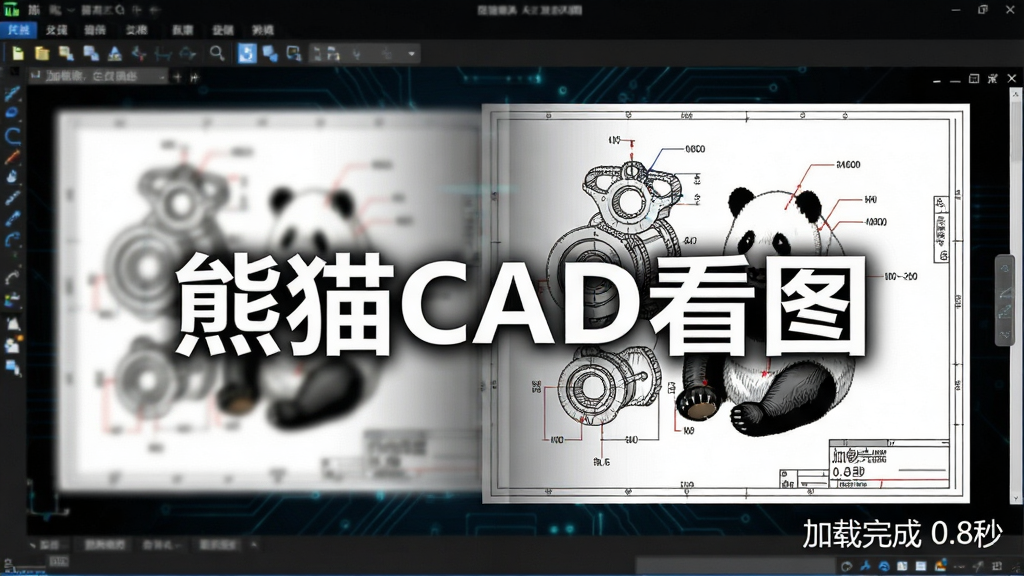 һ�Ŷ�̬Ч��ͼ����ʾ��èCAD��ͼ������һ�Ÿ��ӵĻ�еͼֽ��ģ�����������ټ��صĹ��̣��������½���ʾ��������� 0.8�롱����������Ϊ��ɫ�Ƽ��У�����ͻ������������èCAD��ͼ�������ʸ��壬�ɾ��޶���Ԫ��