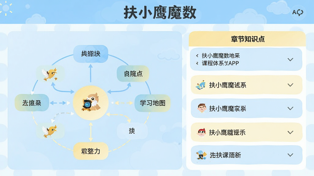 ��Сӥħ��APP�Ŀγ���ϵ���ҳ�棬����Ƿֽ׶ε�ѧϰ��ͼ���Ҳ�չʾ��ǰ�׶ε��½�֪ʶ���б���������ñ�ƽ����Ʒ���Ե���ɫ��ǳ��ɫΪ��ɫ��������д�С���Сӥħ����������ͼ�����������ֿɱ棬�������࣬���廭�ʣ��޶���װ��