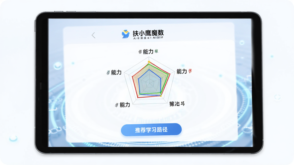 һ��ƽ����Խ�����д����Ļ��ʾ����Сӥħ������AI�������ҳ�棬�в�ɫ�״�ͼ������������ֵ���Ƽ�ѧϰ·����ť������Ϊǳ��ɫ�Ƽ��й�Ч��������������Ʒ������Ƽ�࣬�߻��ʣ��ɾ�������Ԫ�أ��޶������֡�