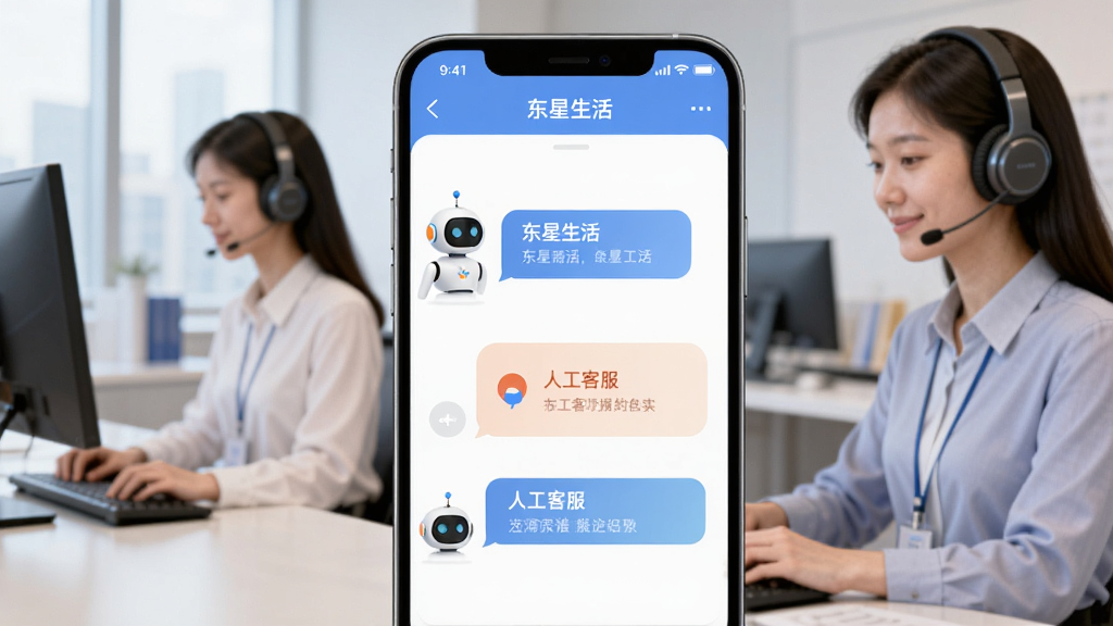��������Ϊ���������APP�Ŀͷ��Ի����棬��Ļ����ʾ���ܻ����˺��˹��ͷ�ѡ�����Ϊ�ִ��칫�����еĿͷ���Ա����������������ֲ����ֻ���Ļ���С����������黯�������Ű�רҵ���Ƽ��в廭���ɫ����ͣ����ʸɾ����޶���Ԫ�ء�