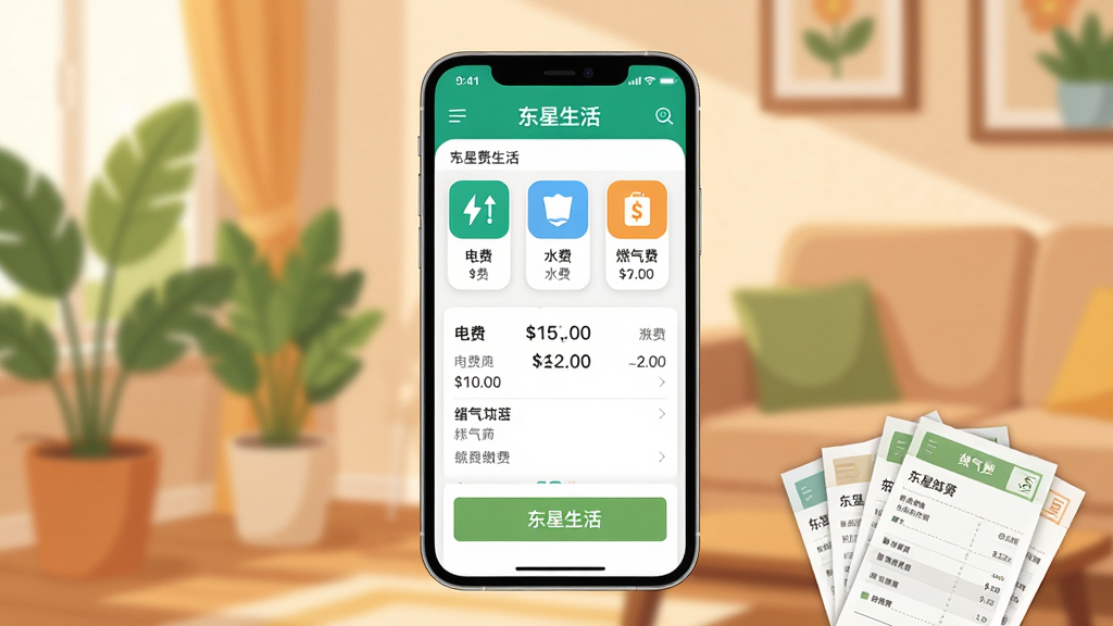 ��������Ϊ���������APP������ɷѹ���ҳ���ͼ����Ļ����ʾ��ѡ�ˮ�ѡ�ȼ���ѵ�ͼ��ͽɷѽ�����Ϊ��ܰ�Ŀ���һ�ǣ�����ֲ���˵�Ʊ�ݡ����ֲ�����Ļ���С�ǰ���ͼ���Ű����࣬��ƽ���廭���ϸ�����������ʸɾ����޶���Ԫ�ء�