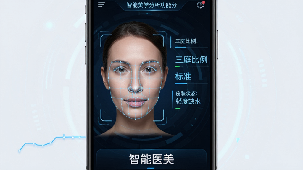 ����ҽ��APP��������ѧ�������ܽ��棬�ֻ���Ļ��ʾ�û��沿ɨ����̣��������߱���沿�ؼ��㣬�Ա��г����������硰��ͥ��������׼����Ƥ��״̬�����ȱˮ��������Ϊ��ɫ�Ƽ��н��棬��ɫ�����������������רҵ������δ���У�����������Ⱦ��ͼƬ�ײ���ע�������ơ�����ҽ������