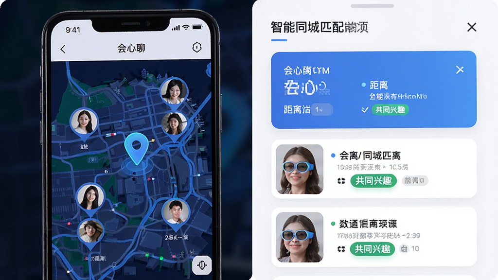 ����������ͬ��ƥ�书��ҳ�棬��ͼ�Ϸֲ��Ŷ���û�ͷ������Ϊ�ֻ���λ���棬����Ϊ��ͼ�뿨Ƭ�б���ϣ��Ű����������Ƽ��У�ϸ����ʾ�����빲ͬ��Ȥ��ǩ�����ʸ��壬�޶���Ԫ��