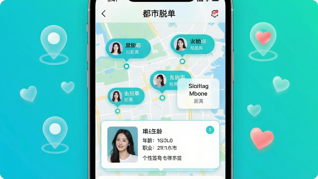 ��ͼΪ�ֻ�Ӧ�ý�ͼչʾ���ֻ���Ļ��չʾ�������ѵ����ĸ����Ƽ�ҳ�棬ҳ���Ե�ͼΪ����������ֲ��Ŷ����ͷ���С���ݱ�ǣ�ÿ�����ݱ�ע�ǳ�����롣��Ļ�ײ�����һ���Ƽ��û���Ƭ����Ƭ��ʾ��Ƭ�����䡢ְҵ�����ǩ�����ֻ���Χɢ���ż�����͸���Ķ�λͼ��Ͱ���ͼ�Σ�����ɫ��Ϊ����������ɫ�����ɫ�������ˬ�Ƽ��У��Ű�ע�ز����ָ����ϸ�ڷḻ�����ʸ��壬�ɾ��޶���Ԫ�ء�