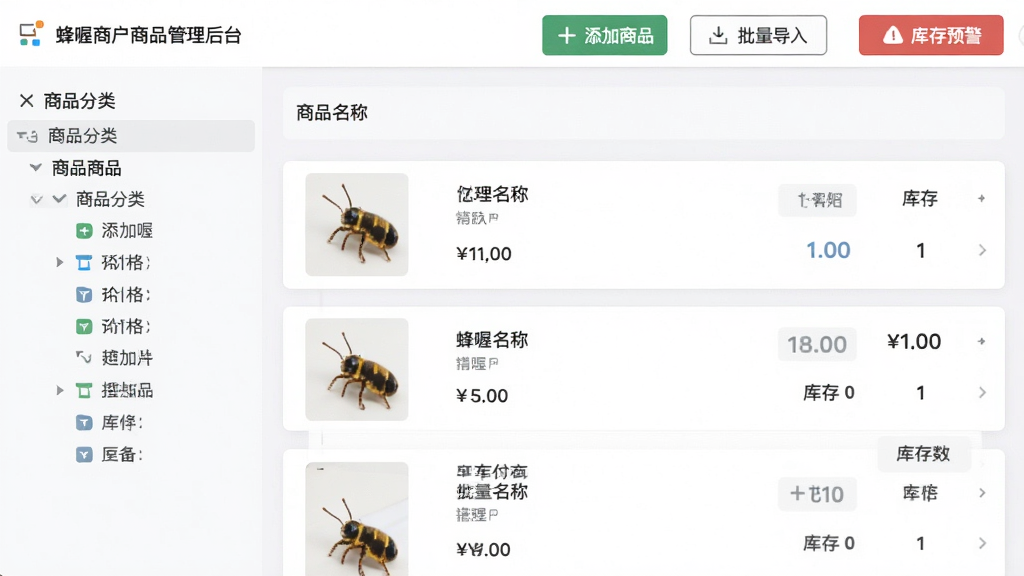 ����̻���Ʒ������̨���棬���Ϊ��Ʒ������״�˵����Ҳ�Ϊ��Ʒ�б���ÿ����Ʒ����ͼƬ�����ơ��۸�Ϳ�����������涥�����á�������Ʒ�������������롱�������Ԥ�����������ܰ�ť���������ǳɫ��������Ƭʽ���֣�ͼ�Ĵ��䣬�Ű�����󷽣���������죬���ʸ��壬�޶���Ԫ��