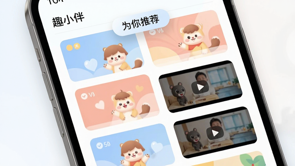 ����ȤС����Ի��Ƽ����ܵ�ʾ�⻭�棬����Ϊ�ֻ���Ļռ���������棬��Ļ��չʾȤС��������Ƽ��б���������ͬ�ߴ��ͼ�Ŀ�Ƭ����Ƶ����ͼ�����ֲ����ٲ���ʽ�Ű棬������»��ã�ɫ����ͣ���Ƭ֮����ϸ��ļ���Բ�ǡ�ϸ�ڲ����С�Ϊ���Ƽ������ֱ�ǩ�����ڶ��������ʸ���ɾ����޶���Ԫ�ء�