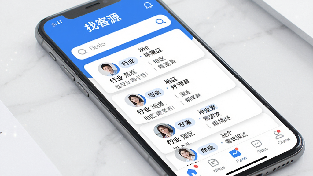 �ֻ���Ļչʾ�ҿ�ԴAPP�����棬���涥����ʾ���ҿ�Դ��Ʒ�Ʊ�ʶ�����������м������Կ�Ƭ�б���ʽչʾ�����ͻ�������ÿ������ͷ����ҵ��ǩ�������������������ײ�Ϊ���ܵ����������岼�ּ�࣬������ɫ���ִ������񣬸��壬�޶���Ԫ��