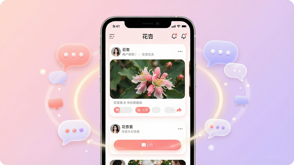 һ��չʾ����APP���Ľ���ĸ�������ͼ������������һ�������ֻ�����Ļ����ʾ����APP����ҳ��Ϣ���������������û�������Ƭ�ͻ�����ť������������͵Ľ���ɫ����ǳ��ɫ���ɵ�����ɫ��Ӫ�����ܰ�罻��Χ���������ֻ�Ϊ���壬��Χ������������ͨ�����ӵĹ�Ȧ������Ԫ�ء��Ű����ִ���UI��Ʒ���������죬ϸ����ͻ��ͼ���Բ���ʸ��뻭��ĸ߽����ȣ����廭�ʸɾ�ͨ͸���޶������