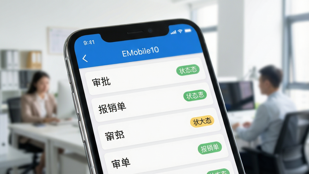 ����һ��EMobile10����չʾͼ������Ϊ�ֻ���Ļ��д����Ļ��չʾEMobile10�������������棬�б����������С���������������������������״̬��ǩ�������黯�칫��������ͼͻ����Ļϸ�ڣ����дʵ���񣬹����������߻��ʸɾ�������