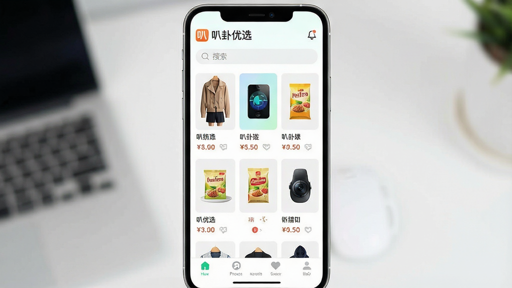 һ�������ֻ���Ļչʾ������ѡAPP�����棬���涥����ʾ��������ѡ��Ʒ��Logo�����������в�Ϊ��Ʒ�ٲ�����Ƭ���������Ρ����롢ʳƷ��Ʒ��ͼƬ��۸��ǩ���ײ������������ɼ�������UI����ִ���Լ��ɫ���������£����ֹ������򣬻��ʸ���ɾ����޶���Ԫ�أ�ͼƬ���������ע��������ѡ��