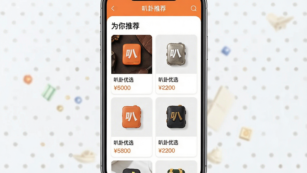 ������ѡAPP�ġ������Ƽ������ܽ������ͼ������Ϊ�ֻ�����չʾ����Ļ�����ٲ�����ʽ���ж�����Ʒ��Ƭ��ÿ�ſ�Ƭ������ƷͼƬ�����ƺͼ۸񣬿�Ƭ֮������ȣ������С�Ϊ���Ƽ�����Ŀ���������ƽ������ɫ�Գ�ɫ�Ͱ�ɫΪ���������������ˣ����ʾ�ϸ�ɾ����޶���Ԫ�أ�ͼƬ���������ע��������ѡ��