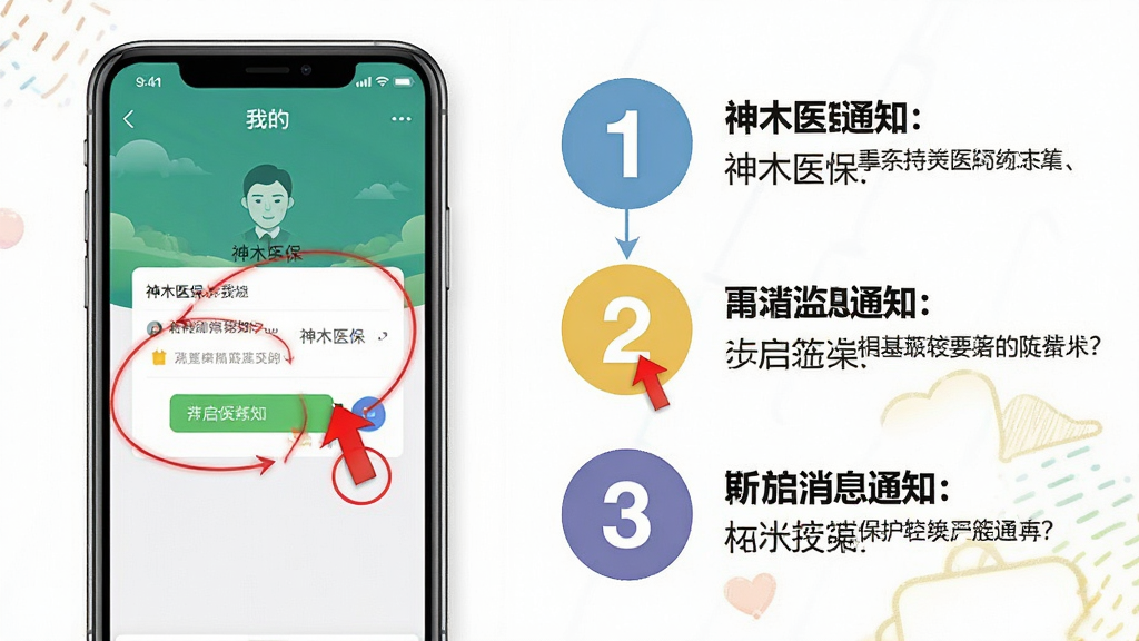 ���壺һ�ų�ͼ�̳̣�������ֻ���Ļ����ʾ����ľҽ����APP�ġ��ҵġ�ҳ�棬�Ҳ��ò���1��2��3�����ͼ��չʾ��ο�����Ϣ֪ͨ�����֣����ҽṹ������ͼ�ò�ͬ��ɫԲ���������֡��Ű棺ͼ�Ĳ�ï�����ּ�ࡣ�����Ϣͼ�����ɫ�����졣ϸ�ڣ��ص㲽���ú�ɫ��ͷ��ԲȦ��ע�����ʣ��������ȣ��ɾ����޶���Ԫ�ء�