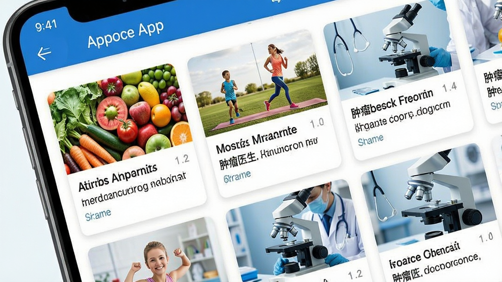 ����ҽ��App�Ŀ��������б�ҳ�棬�ֻ���Ļ��չʾ���������е����¿�Ƭ��ÿ�ſ�Ƭ����һ���방֢������صı���ͼ�����߲�ˮ�����˶�������ҽѧ��΢��ͼƬ����������App����һ�£��԰�ɫ����ɫΪ��������ɾ���ϸ��������޶���Ԫ��