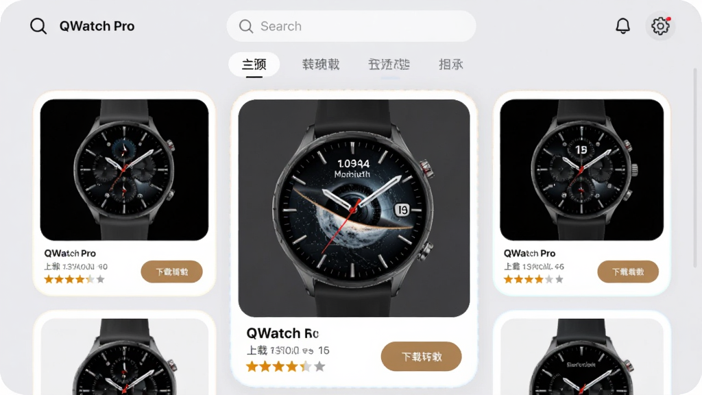 ����ΪQWatch Pro�����̵���棬����״չʾ����������ͼ������һ�Ŵ�ͼԤ������Ӧ�õġ��Ǽʴ�Խ����̬���̡����ֲ����ٲ�����ʽ���Ϸ�������������ǩ���·�Ϊ���̿�Ƭ���Ű����Բ�ǣ�ǳ�ұ���������߿򡣷��Ϊ�ִ�UI��ƣ�ϸ�ڰ������ش������Ǽ����֡����ذ�ť������ϸ����ʵ���ɾ��޶���Ԫ�ء�