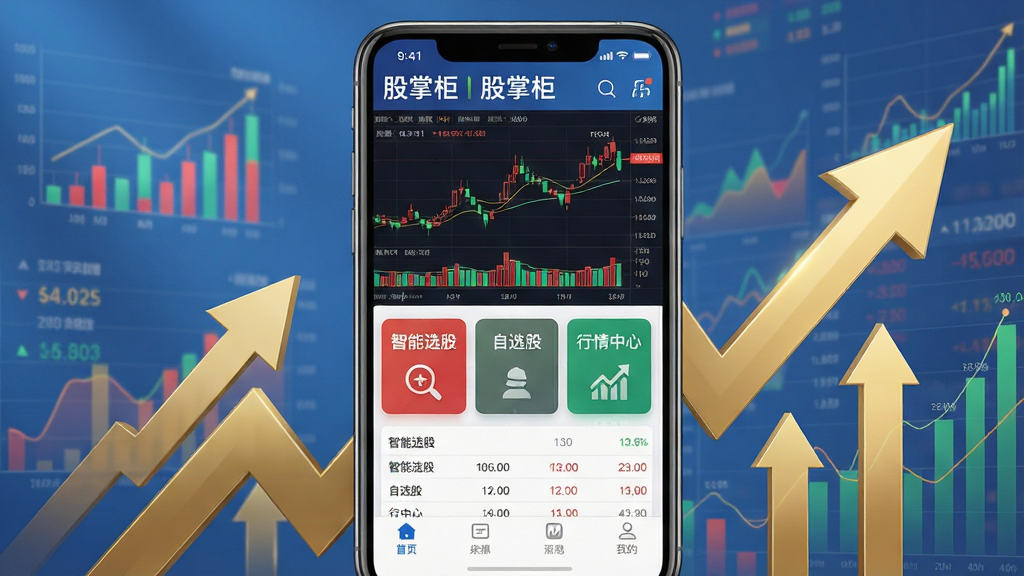 ���壺�����ֻ���Ļչʾ���ƹ�APP���棬���涥����ʾ�����ƹ�Ʒ�Ʊ�ʶ��ʵʱ��ƱK��ͼ���в��С�����ѡ�ɡ�������ѡ�ɡ������������ġ��ȹ��ܿ�Ƭ���ײ����������������֣��ֻ����аڷţ���Ļ���������ɶ�����Χ���Խ�ɫ������ͷ������ͼ��Ԫ�أ�����ƽ�������Ű棺APP�����ƽ����ƣ���Ϣ�㼶������ͼ����ɫ���ú��̾��������ɫ������ִ��Ƽ��н�Ͻ���רҵ���ʣ�����ͨ͸����ҵ�������ϸ�ڣ���Ļ�ϵ�������������ע�����ƹ�����������ͼ����ϸ����Ӱ��Ⱦ��ʵ�����ʣ�8K���壬�ɾ��޶���Ԫ�ء�