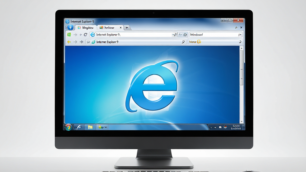 ���壺һ̨������Windows 7ϵͳ�ĵ�����Ļ����Ļ��������ʾInternet Explorer 9������Ľ��棬��ɫeͼ����Ŀ�����֣����Ծ��У���Ļ����ռ����Ҫ���棬��Χ���ף��Ű棺������죬�������������չʾ����ַ�����ǩҳ�����ɼ�������ִ��Ƽ����뻳�ɽ�ϣ���Ӱ��ͣ�ϸ�ڣ������������չʾһ������ҳ������Ϊ΢����־�Ե���ɫ�������ʣ�������Ⱦ���ɾ����޶���Ԫ�ء�