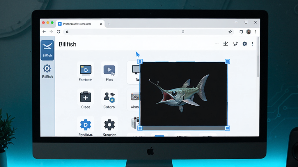 չʾBillfish������ҳ�ղغͽ�ͼ���ܣ�������Ļ����ʾ�������չͼ�꣬�Ա��н�ͼ��ѡ����������ɾ�������ͼ��������ע��������Ƽ��У������������Ű��࣬��������Ϊ