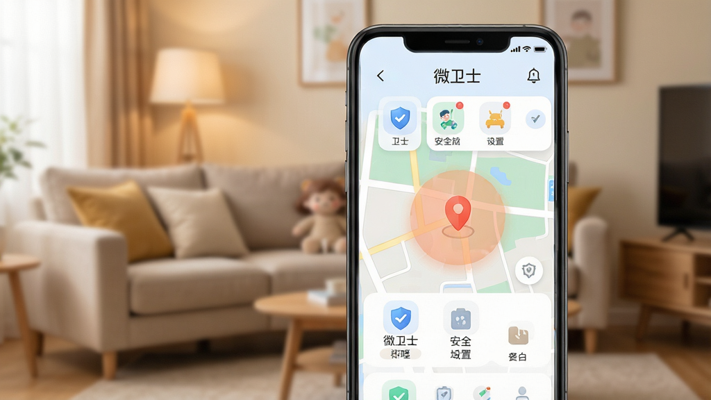һ��չʾ΢��ʿAPP�������ֻ������еĽ����ͼ������Ļ��ʾ����ʵʱ��λ��ͼ�밲ȫ��������ѡ�����Ϊ��ܰ�ļ�ͥ����������ǳɫϵUI��ƣ�ͼ��Բ�󣬻��ʸ��壬�ɾ��޶���Ԫ�أ�ͻ����΢��ʿ��Ʒ������