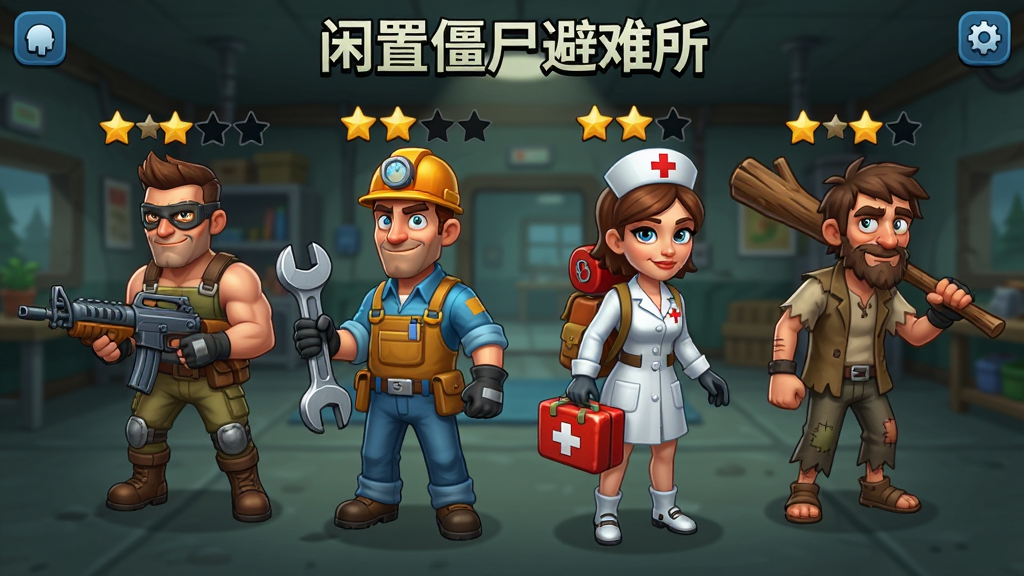 �����ý�ʬ����������ɫչʾ���棬�����ͨ�����Ҵ��߽�ɫվ������Ļ���룬������ǹ��սʿ���ð��ֵĹ���ʦ����ҩ��Ļ�ʿ�Ϳ���ľ���������ߣ�ÿ����ɫͷ�����������Ǳꡣ�����Ǳ������ڲ���������ɫ����ϸ�ڷḻ�����������������������������澫�£�UI���ֺ������޶���Ԫ�ء�
