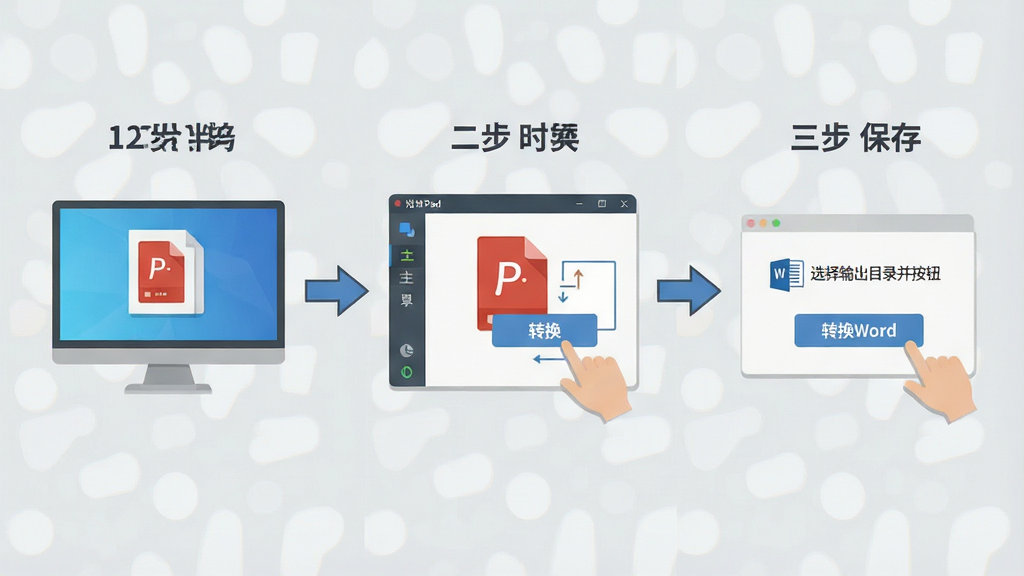 һ�Ų�������ͼ��չʾʱ��PDF�����Ӵ�PDF�������ת��Word����ť�Ĳ��裬�����Ϊ��������һ��˫������ͼ�꣬�ڶ�����������桰ת������ť��������ѡ�����Ŀ¼�����棬������ñ�ƽ���廭��񣬱���Ϊǳ�ҵ�ɫ����ͷָʾ���������ʸɾ����޶���Ԫ��